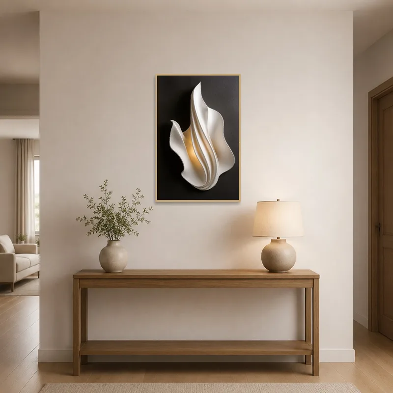 Sculptural Flow greets guests in a chic entrance hall.