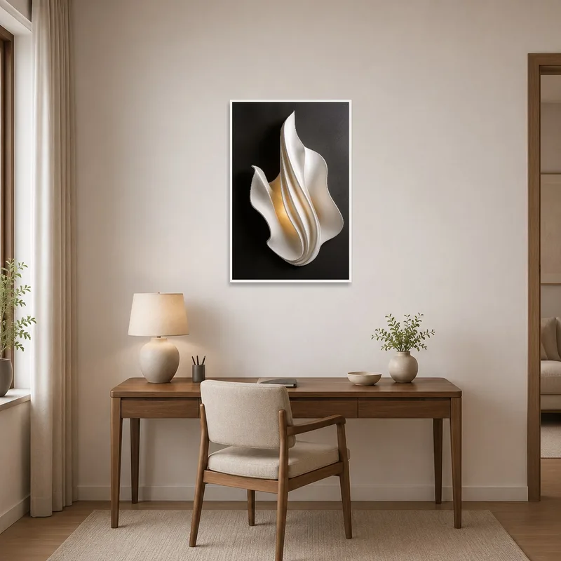 The artwork enhances the motivating ambiance of a home office.