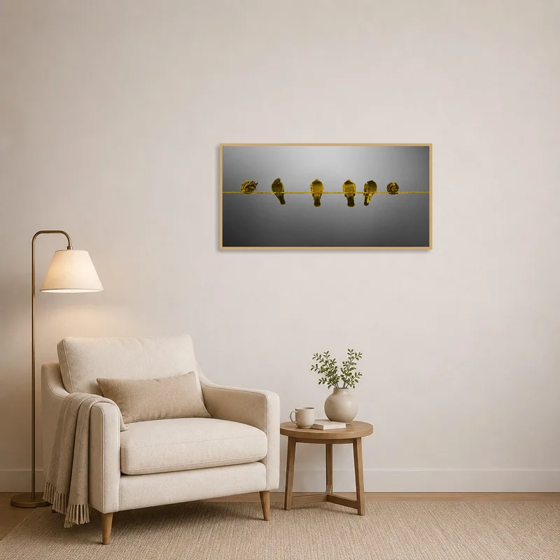 Calming birds on a wire artwork offers inspiration in the reading corner.