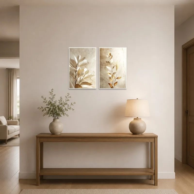Entrance hall made inviting with a touch of botanical charm.
