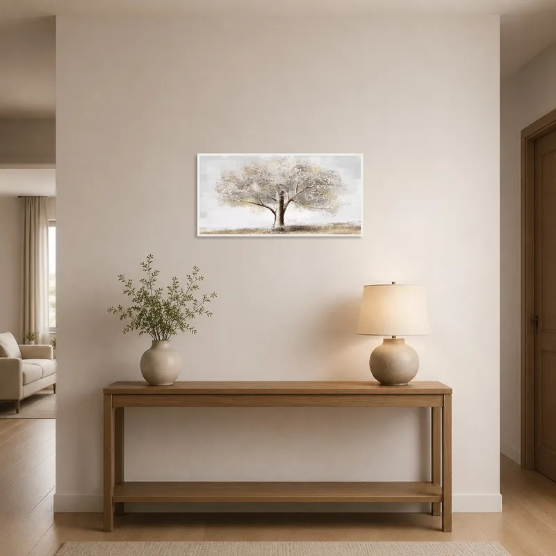 Elegant entrance hall showcasing a tranquil landscape.