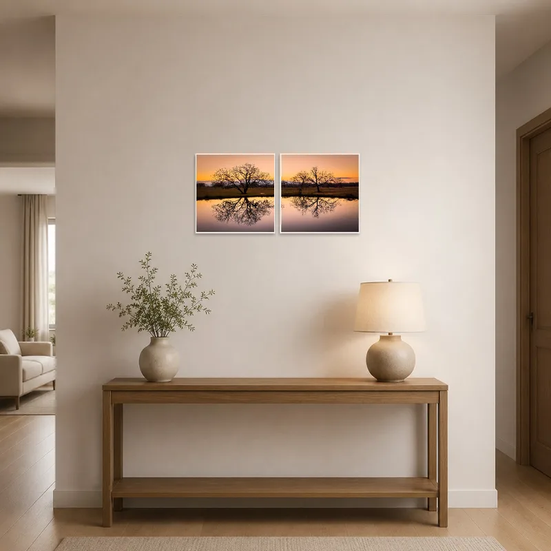 Calming sunset scene in a welcoming entrance hall.