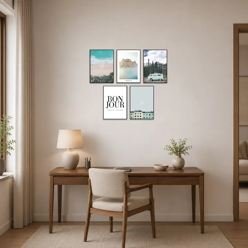 Typography pieces inspiring creativity in a home office.