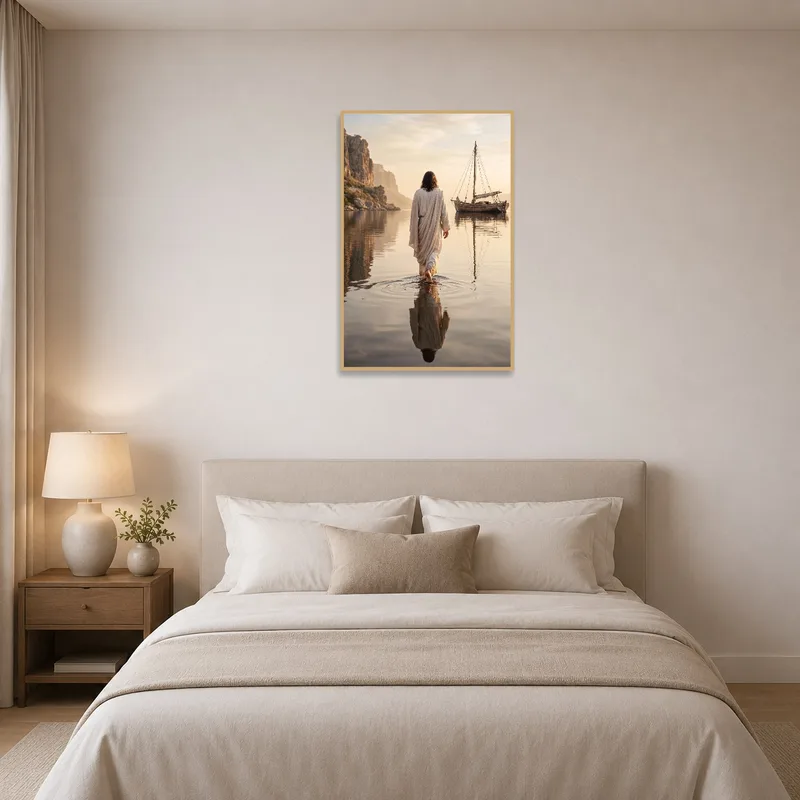 Tranquil sea vessel scene enhancing a calm bedroom.