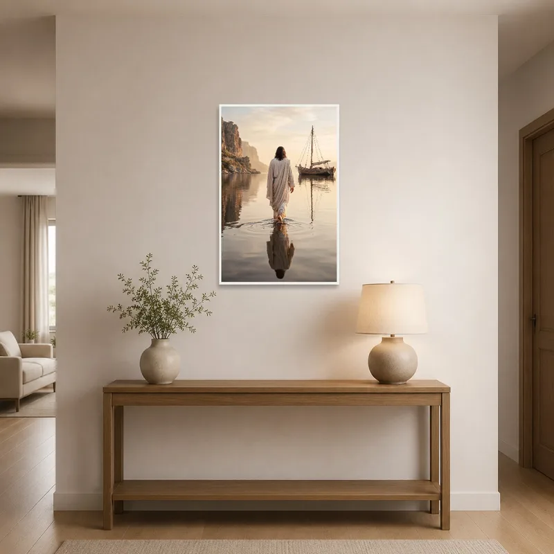 Sailing ship art greeting guests in a stylish entrance hall.
