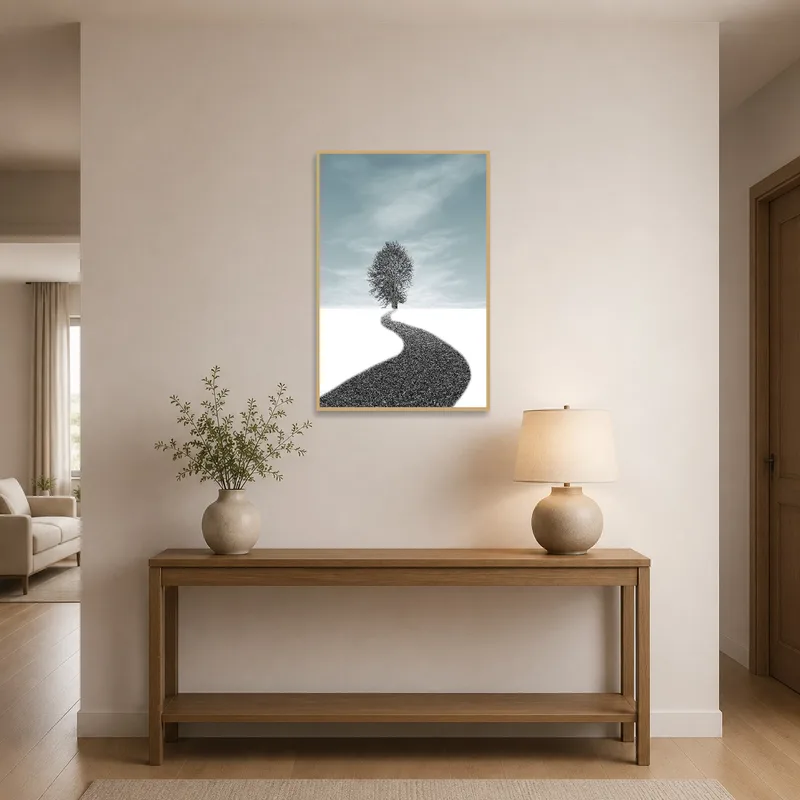 Winter pathway scene welcoming in the entrance hall.
