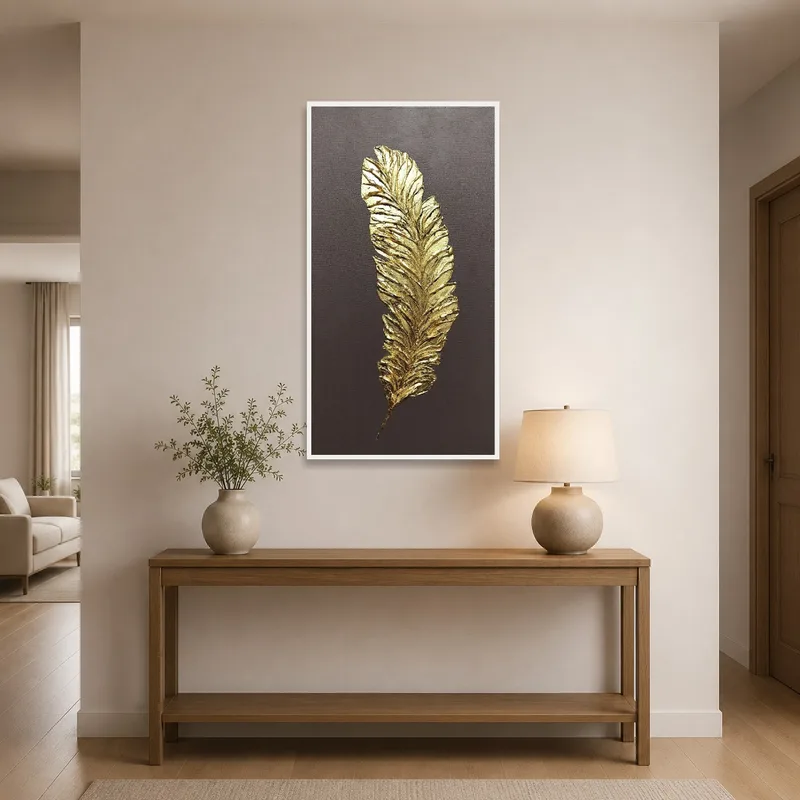 Entrance hall features a striking gold leaf canvas artwork on the wall.