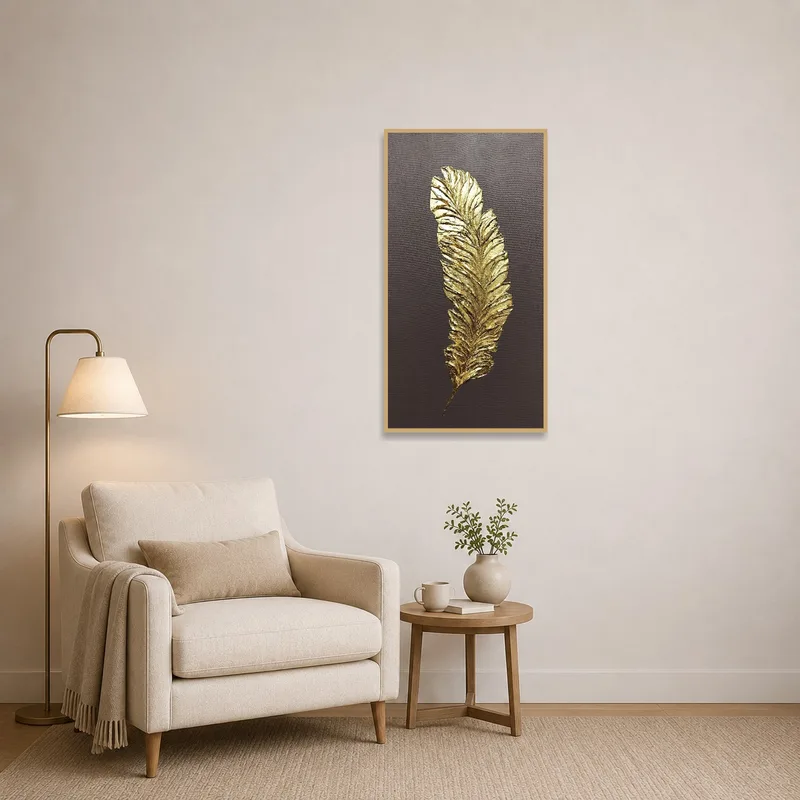 A sophisticated gold leaf canvas adds charm to the reading corner.