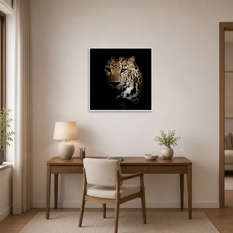 Leopard portrait inspires creativity in the home office setting.