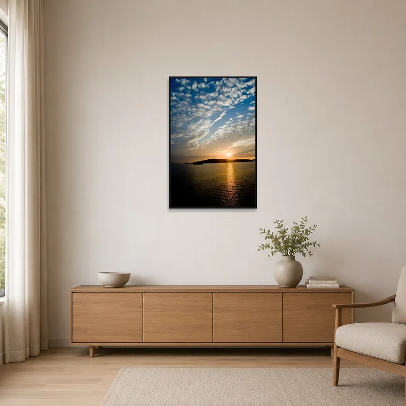 Sunset and clouds piece in a minimalist setting.