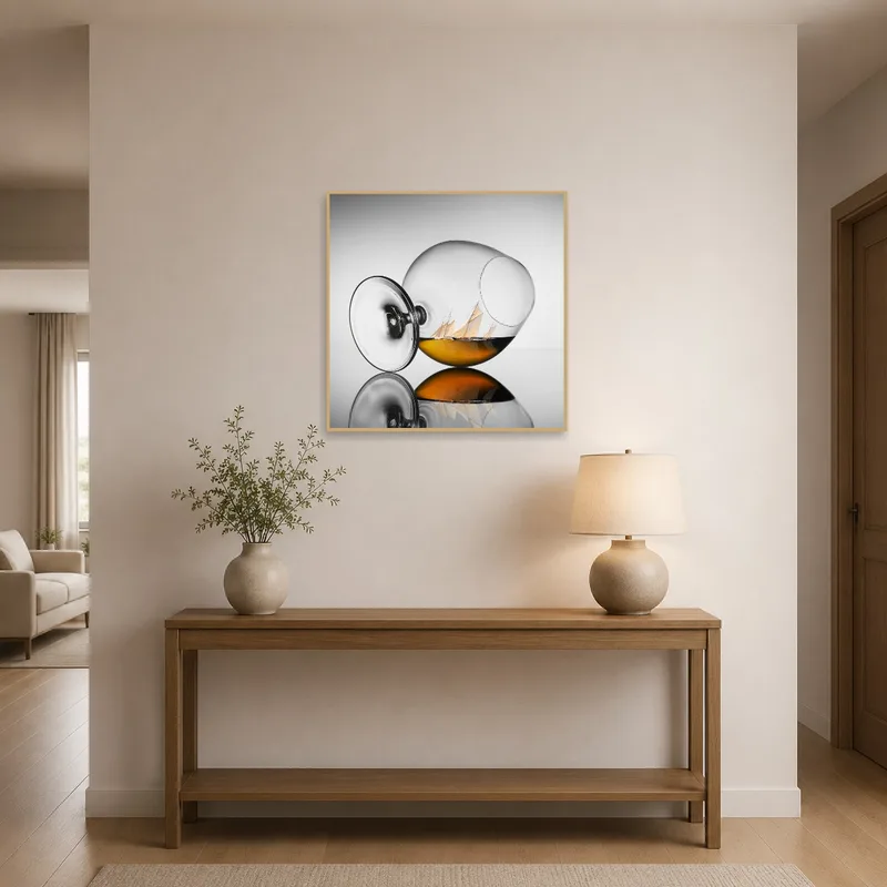 Surreal Sailing in a Glass print greeting visitors in the entrance hall.
