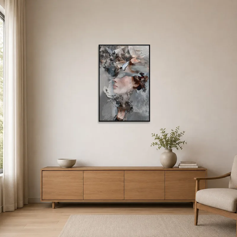 Surreal Vision featured in a minimalist room with white walls and sparse furniture.