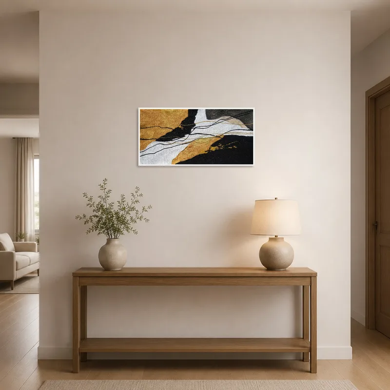 Abstract composition with gold elements adorning an entrance hall.