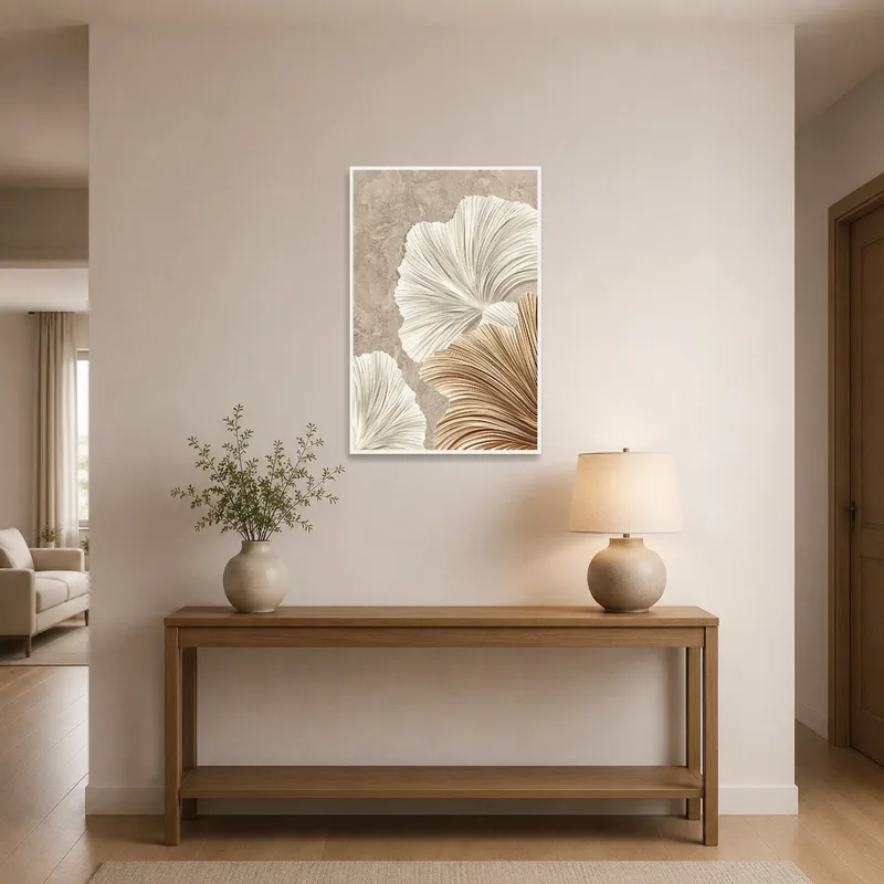 Abstract floral composition welcoming guests in a bright entrance hall.