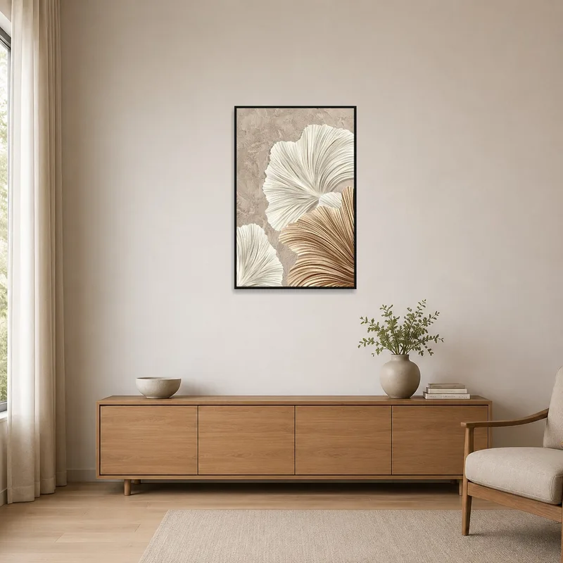 Neutral floral abstract art complementing a sleek, minimalist interior.