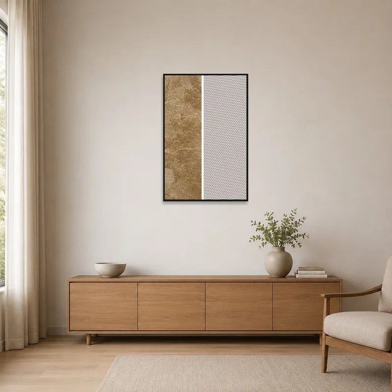 Dual panel abstract art complementing a minimalist room design.