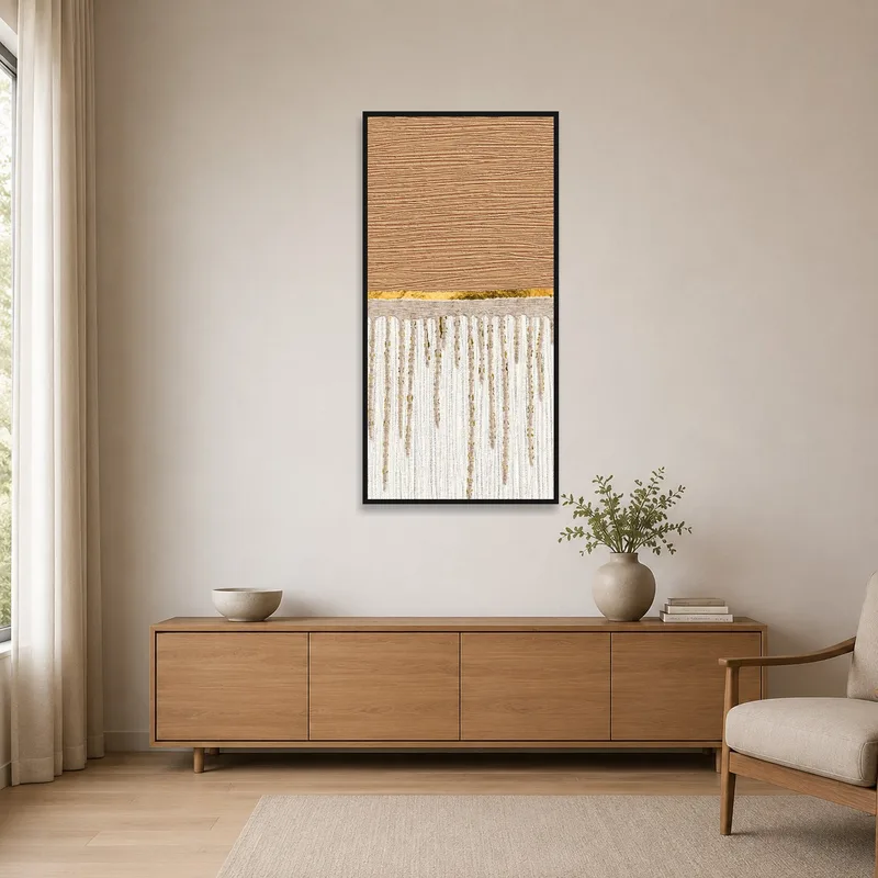 Minimalist room featuring an abstract canvas with earthy tones.