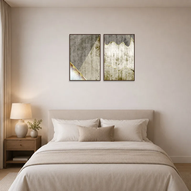 Set of forms creates a calming focal point in the serene bedroom.