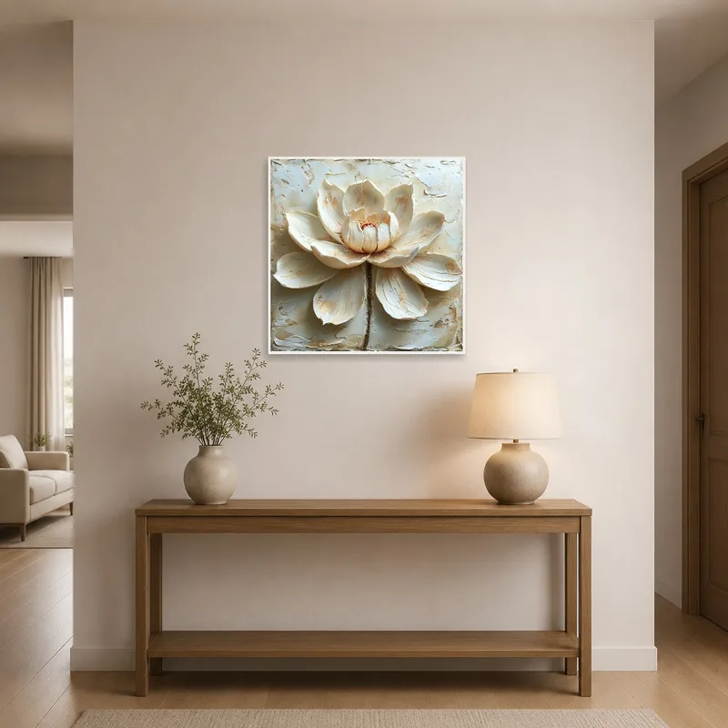 Creamy lotus artwork greets you in a welcoming entrance hall.