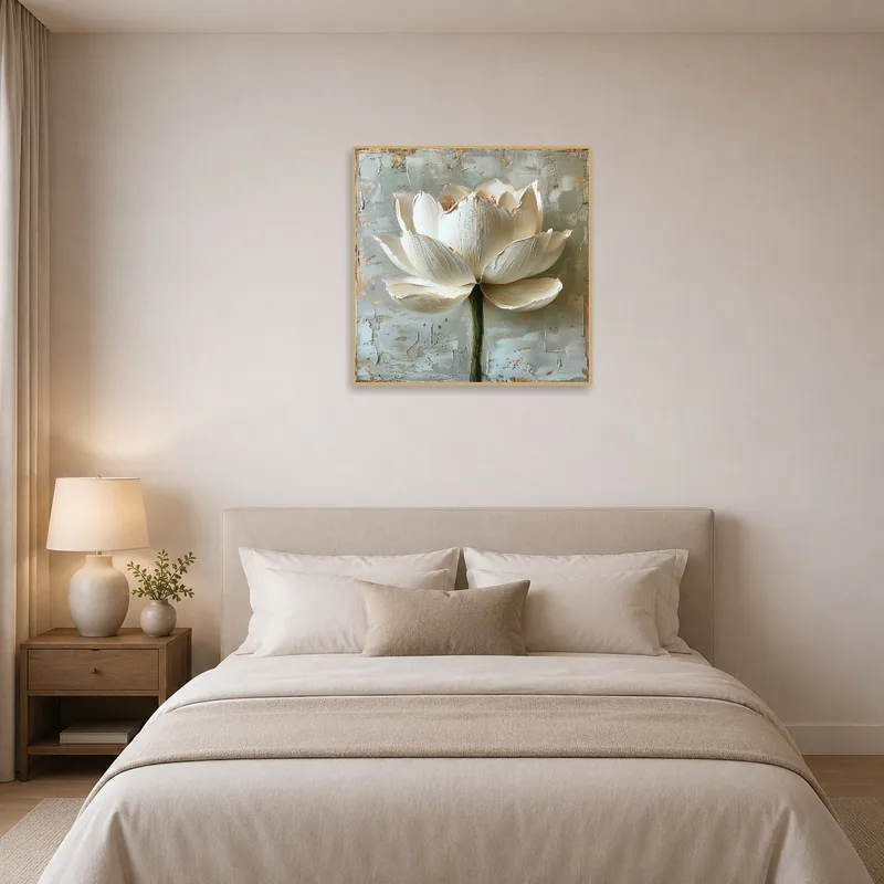 White lotus flowers on abstract background adorning a calm bedroom.
