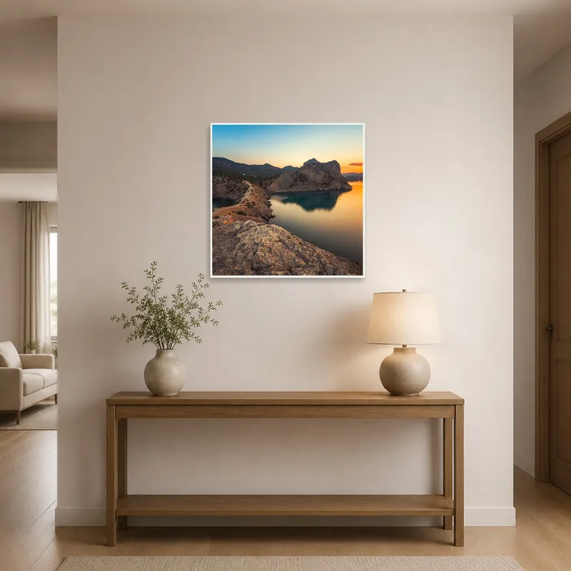 A tranquil sunset scene greets visitors at the entrance hall, imparting a sense of calm.
