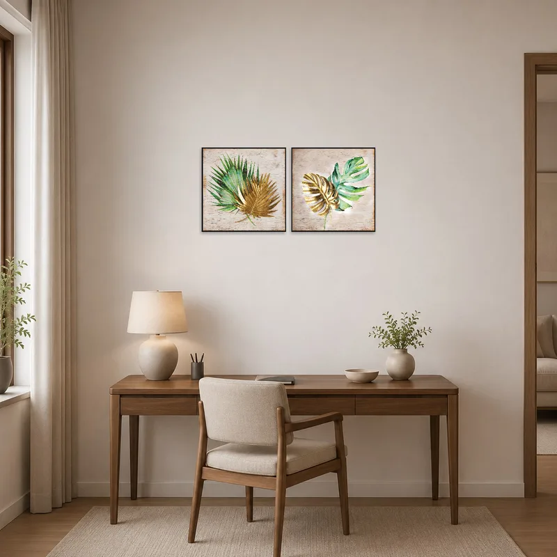 Liven up the home office with the refreshing vibe of Palm and Monstera Leaves.
