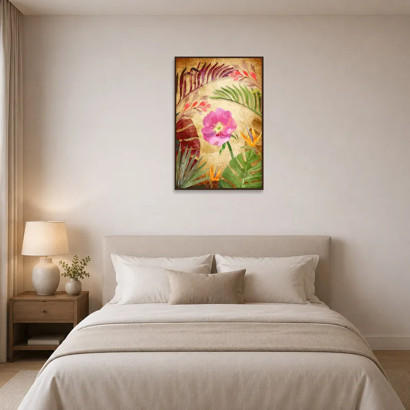 Serene pink floral watercolor creates a calming bedroom atmosphere.