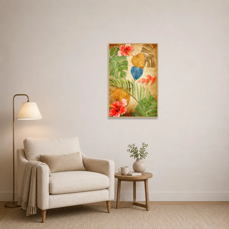 Calming floral botanical art enhancing a peaceful reading corner.