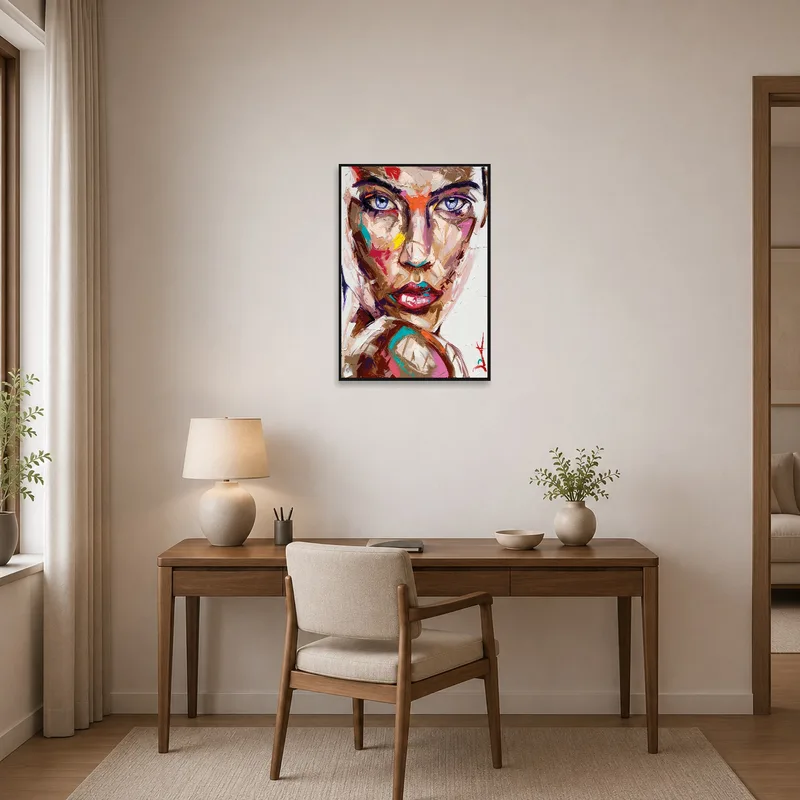 Vivid abstract portrait study adding a creative energy to a productive home-office space.