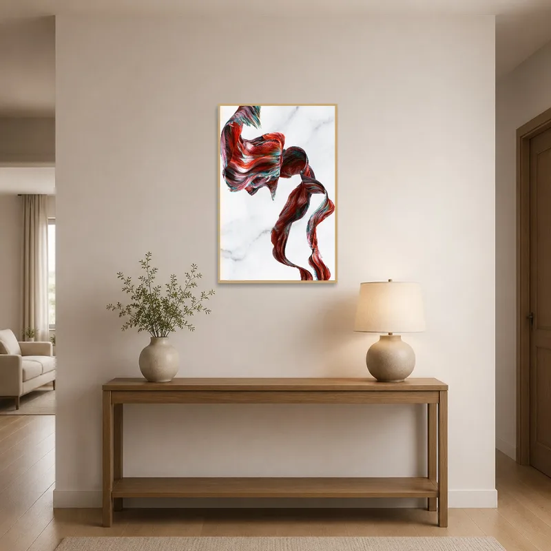 Entrance hall featuring abstract ribbon art creating a welcoming entrance.