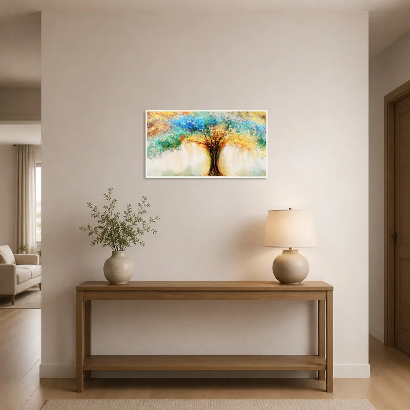 A dynamic tree nature composition greets visitors in the entrance hall.