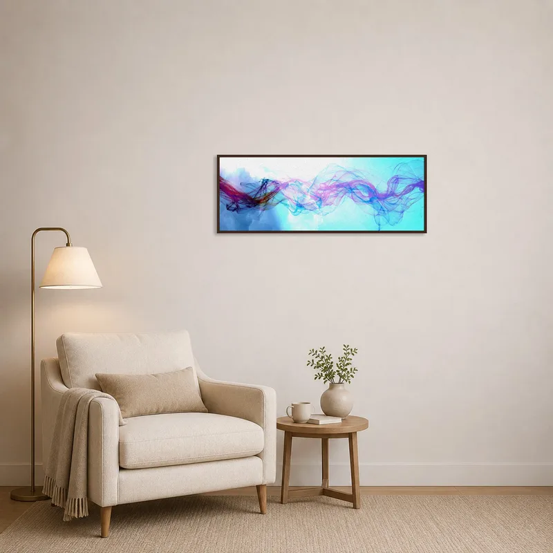 Colorful abstract waves enhancing the tranquility of a cozy reading corner.
