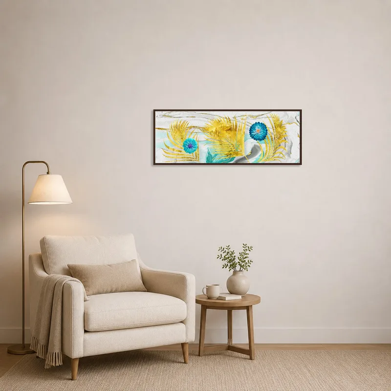 Botanical artwork energizing a cozy reading corner.