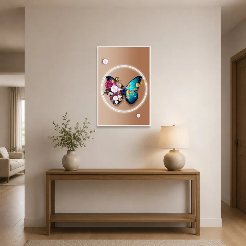Bright butterfly and flowers art embellishing the entrance hall with elegant style.