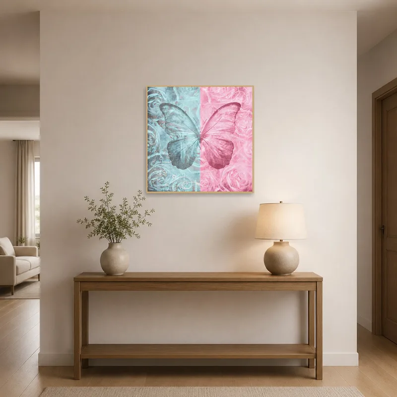 Butterfly and roses art welcomes guests in the entrance hall.