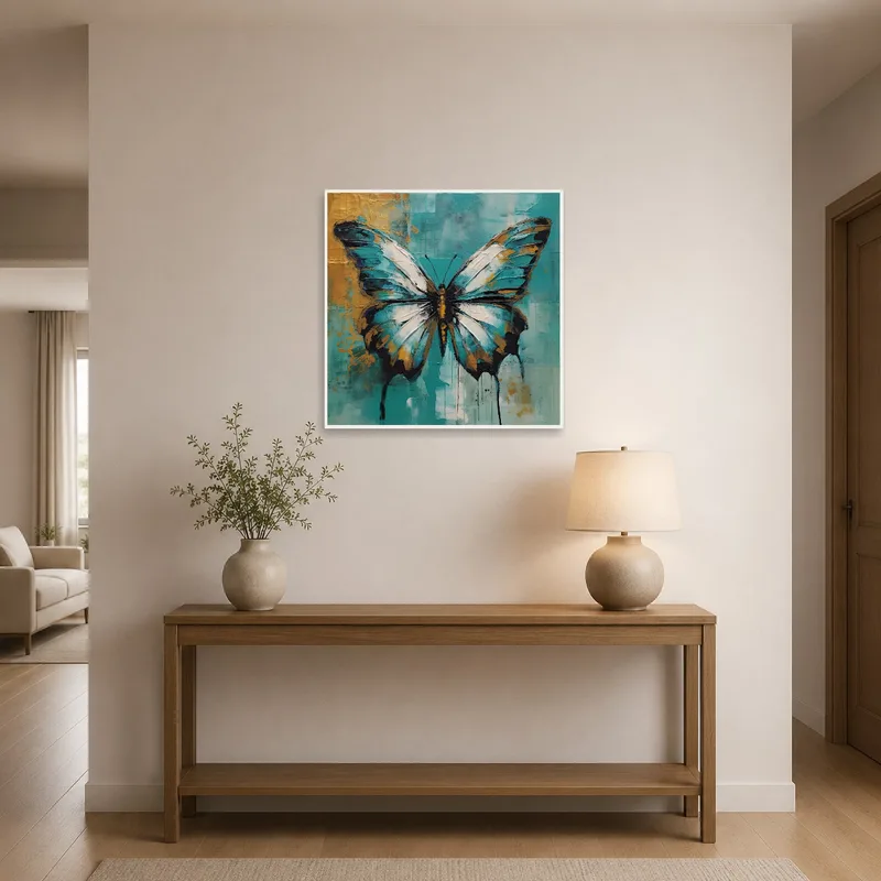 Butterfly art enriches a welcoming entrance hall.