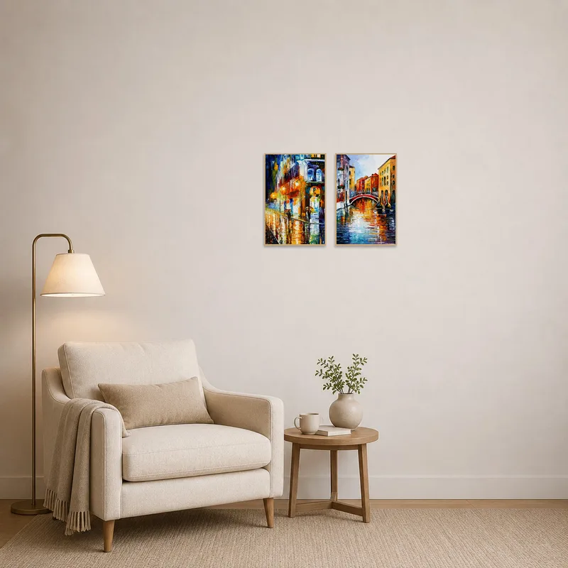 The cityscape inspires as it hangs in a cozy reading corner.