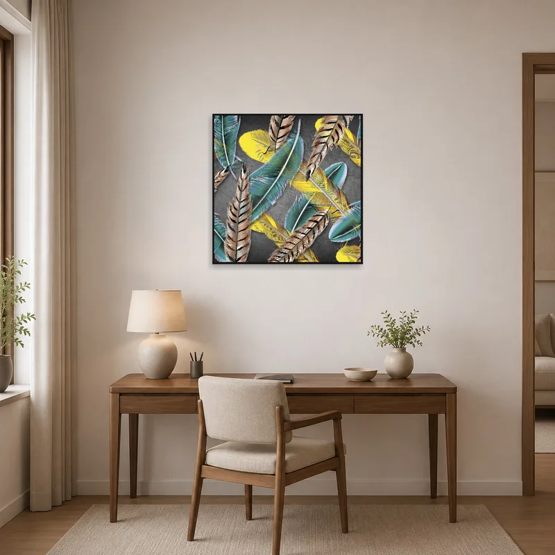 Feather composition infuses energy into a productive home office.
