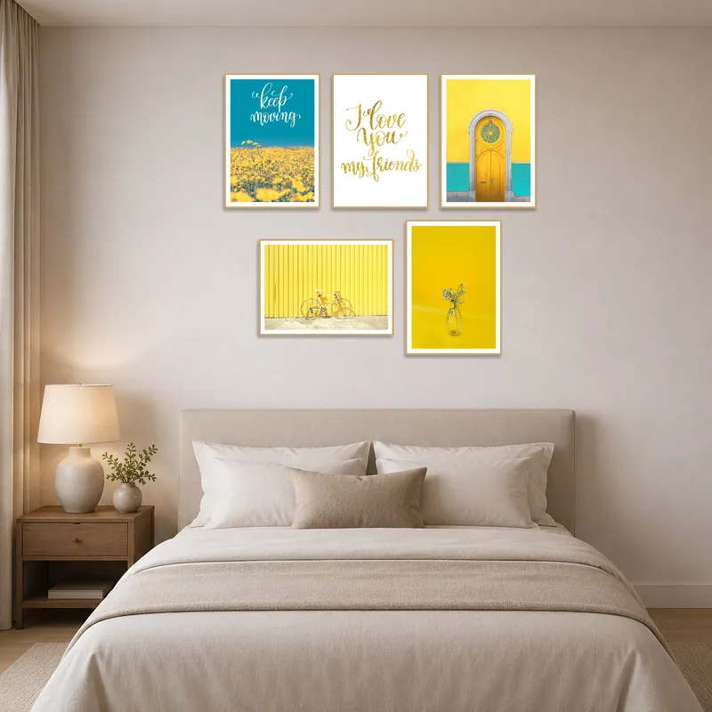 Bedroom wall comes alive with vibrant uplifting art set.