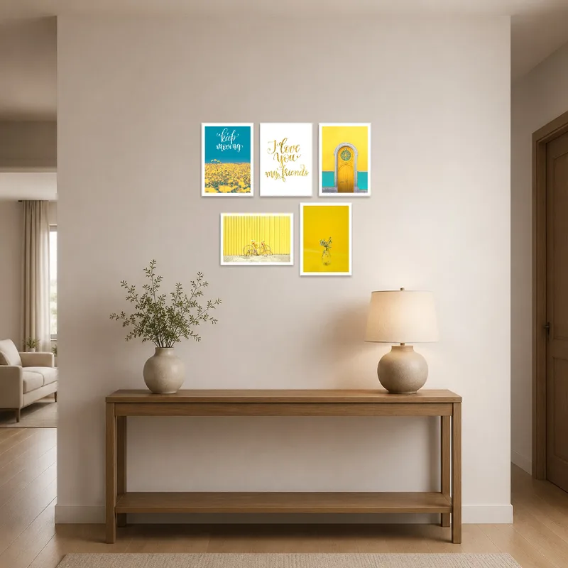 Entrance hall featuring bright, inspiring art set as a focal point.