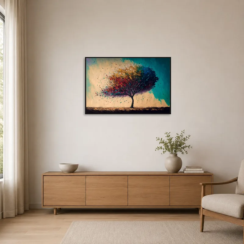 Bold tree landscape in a minimalist space.