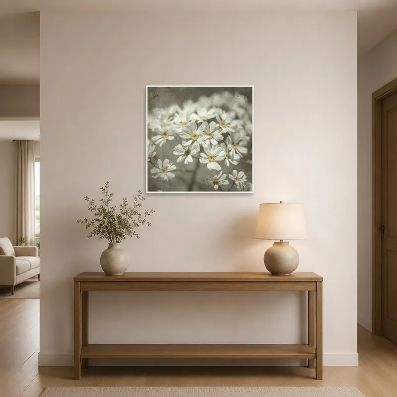 Floral artwork welcoming guests in an entrance hall.