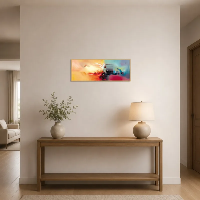 Striking abstract artwork creates a dynamic entry in the entrance hall.
