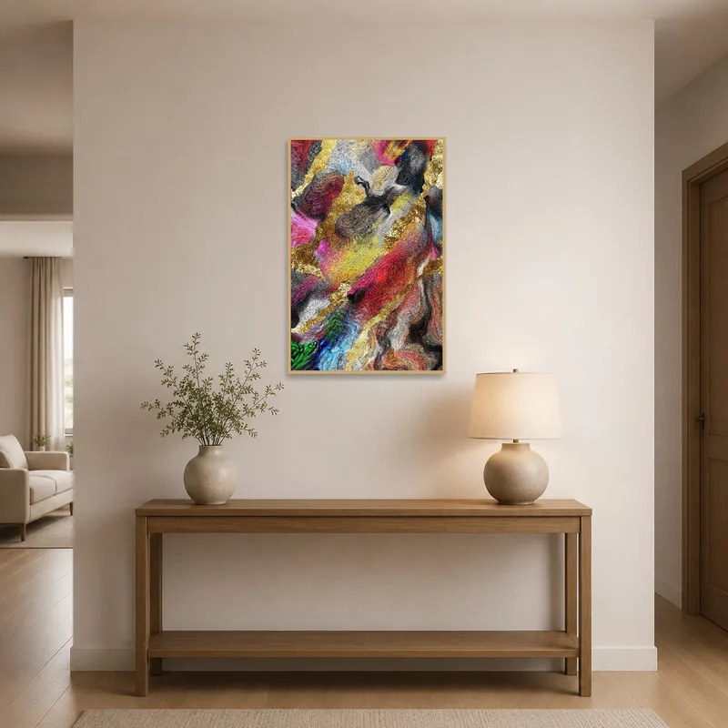 Abstract swirl design with gold touches welcoming guests in the entrance hall.