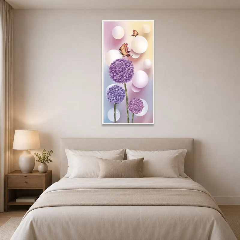 Whimsical Blossoms and Butterflies Print bringing serenity to a bedroom setting.