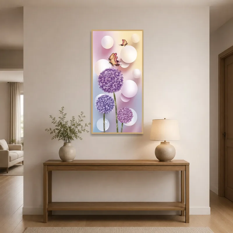 Whimsical Blossoms and Butterflies Print creating a welcoming atmosphere in an entrance hall.