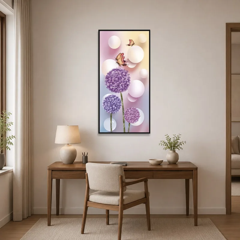 Whimsical Blossoms and Butterflies Print inspiring creativity in a home office.