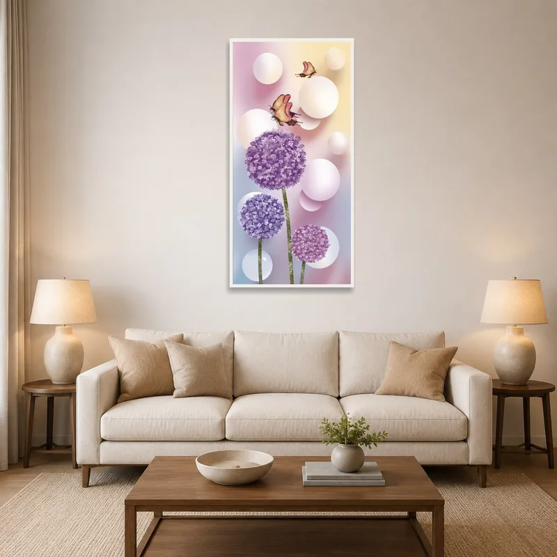 Whimsical Blossoms and Butterflies Print adding vibrancy to a cozy living room.
