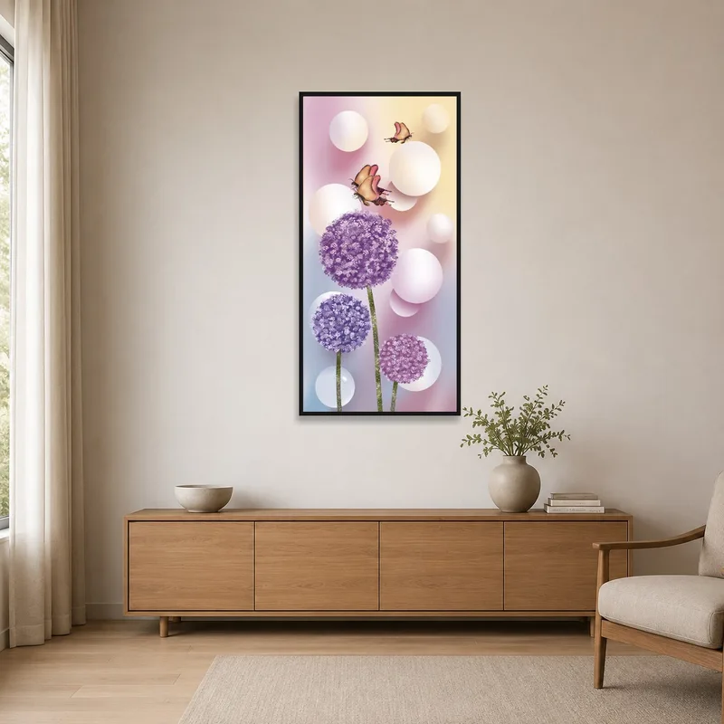 Whimsical Blossoms and Butterflies Print enhancing a minimalist space with color.