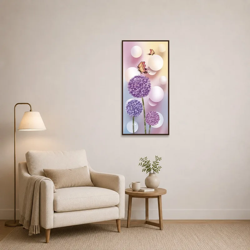 Whimsical Blossoms and Butterflies Print brightening a cozy reading nook.